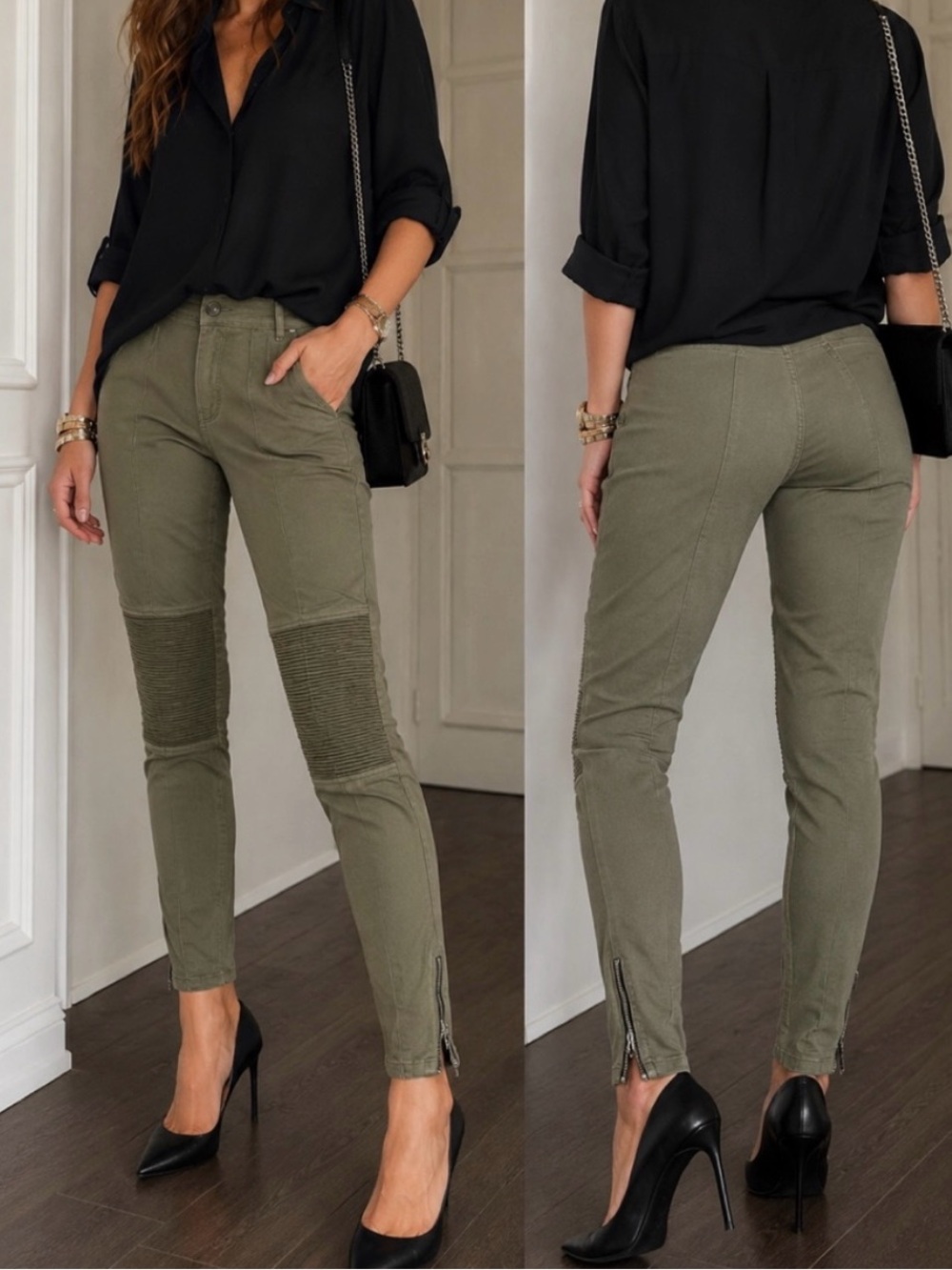 Wilfred Aritzia allumette moto skinny pants green dress pant women’s size 6 zip